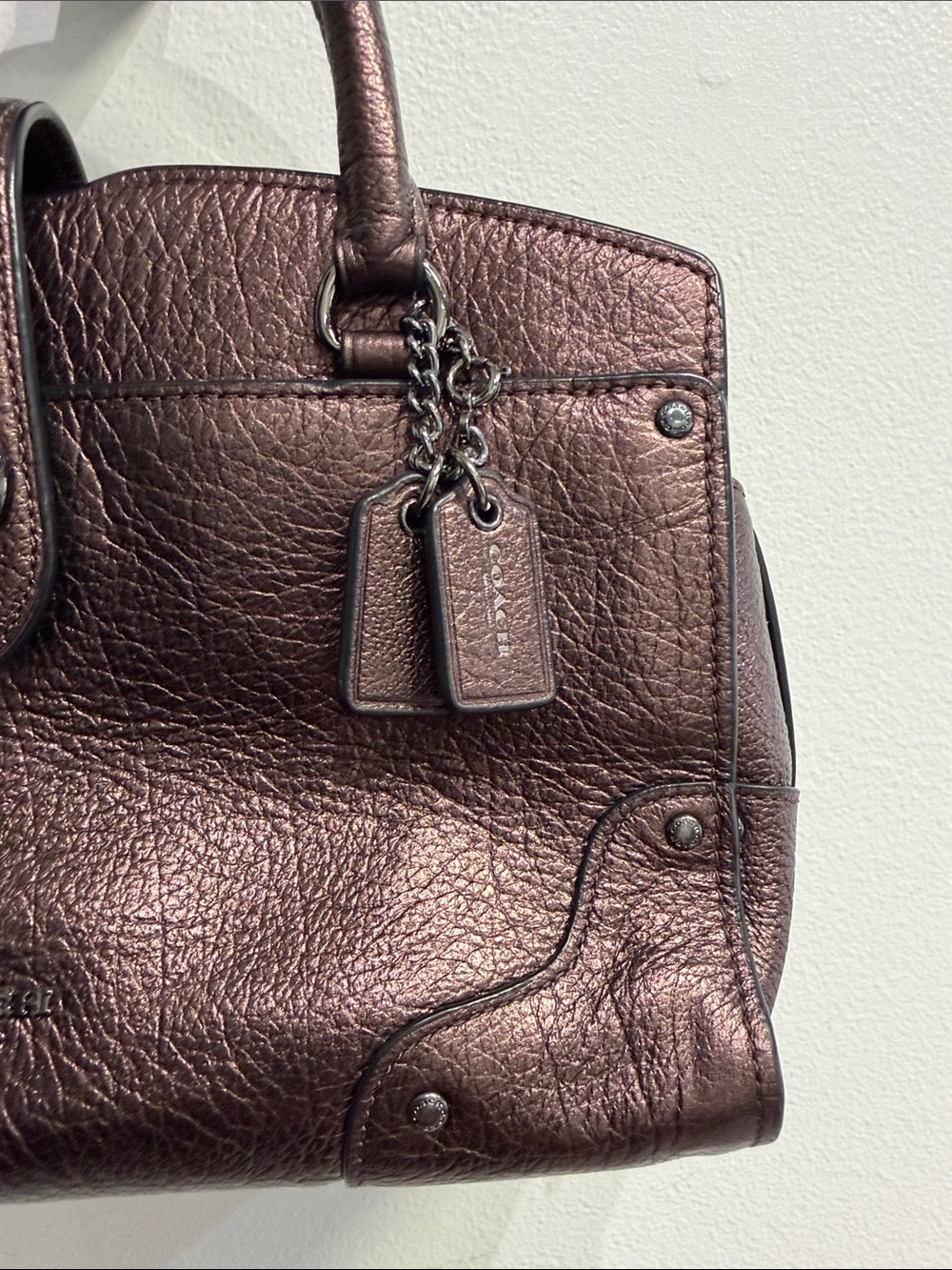Coach Mercer Satchel 24 in a metallic copper or bronze leather. - Picture 3 of 9